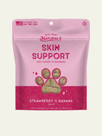 Front of Dog Treat Naturals Skin Support Postbiotic Dog Treats bag, Strawberry & Banana flavor