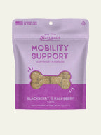 Front of Dog Treat Naturals Mobility Support Postbiotic Dog Treats bag, Blackberry & Raspberry flavor