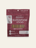 Front of the Beef & Pumpkin Superfood Sticks bag from Dog Treat Naturals