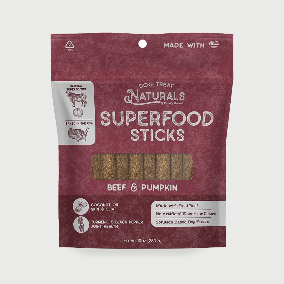 Beef & Pumpkin Superfood Sticks 10oz bag front