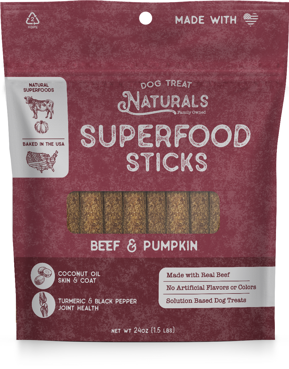 Beef & Pumpkin Superfood Sticks 24oz bag front