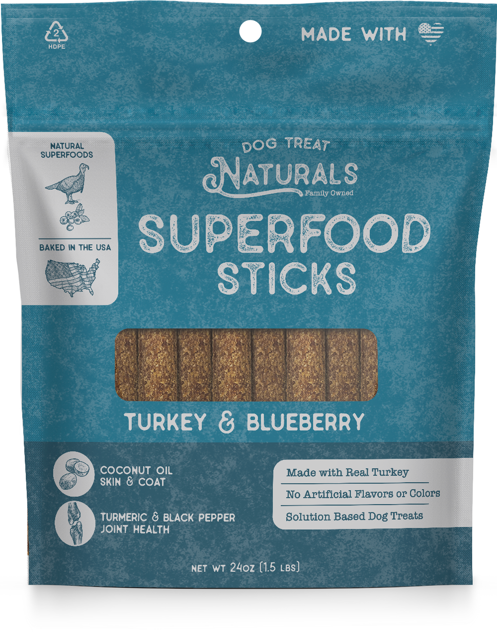 Turkey & Blueberry Superfood Sticks 24oz bag front