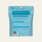 Back of the Calming Support Postbiotic Dog Chews bag showing feeding guidelines