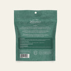 Back of the Chickpea & Mint Dental Sticks bag showing feeding guidelines