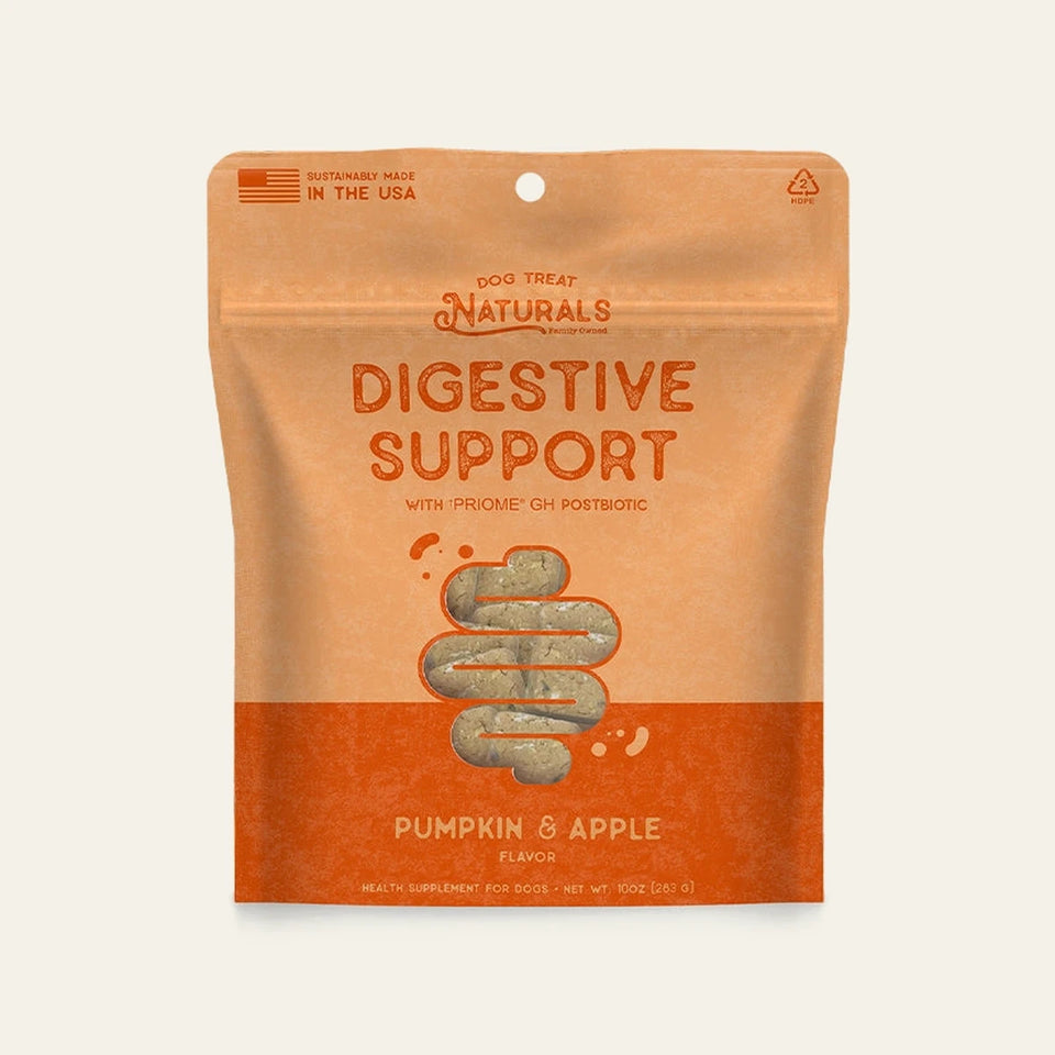 Front of the Digestive Support Postbiotic Dog Chews bag from Dog Treat Naturals