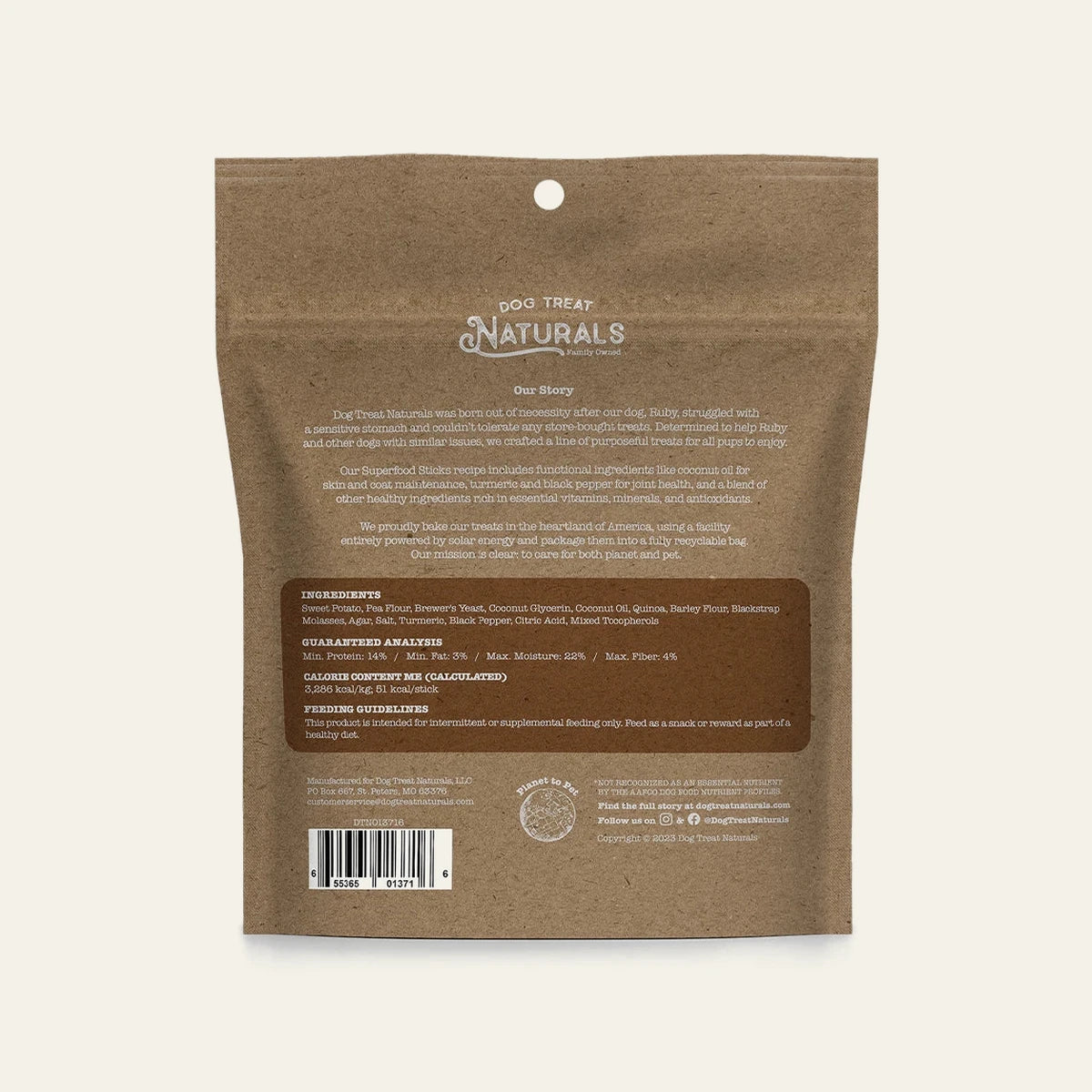 Back of the Sweet Potato & Quinoa Superfood Sticks bag showing feeding guidelines