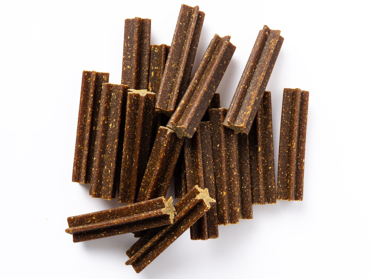 Close-up of Chickpea & Mint Dental Sticks showing the real texture